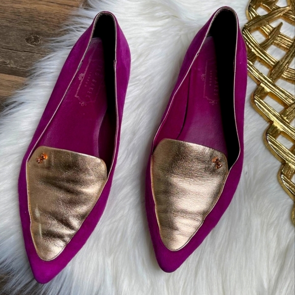 Ted Baker London Suede Flats Fuchsia Gold - Picture 1 of 5